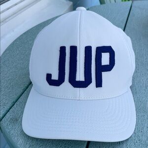 White Baseball Cap with Navy 'JUP' Embroidery